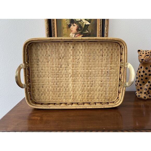 Vintage Ralph Lauren Rattan Reed Tray Brass Handles - Picture 14 of 15